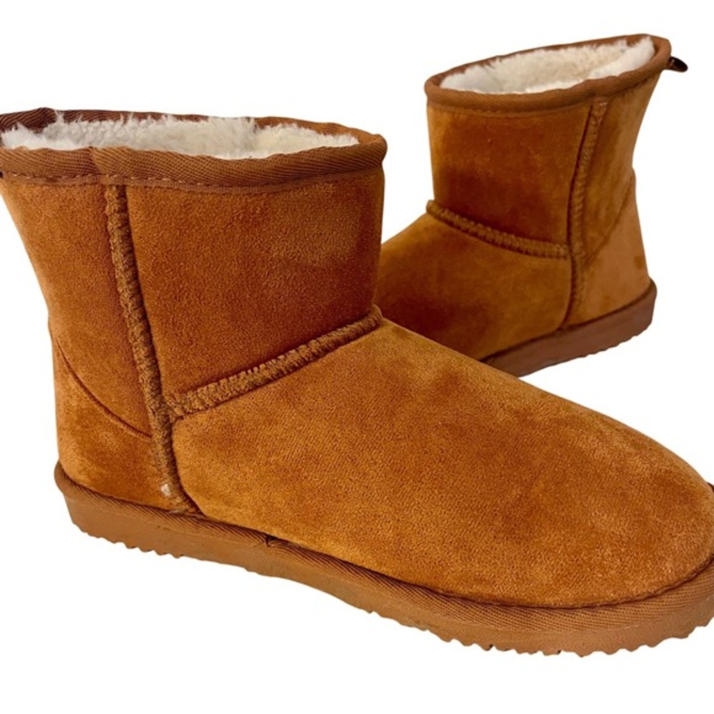 Ankle Boots Faux Suede Chestnut Brown Winter Warm Cozy Comfort Shoes Wide Toes